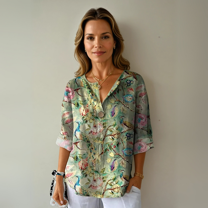 Velina | Women's Half Sleeves Floral Blouse with Button