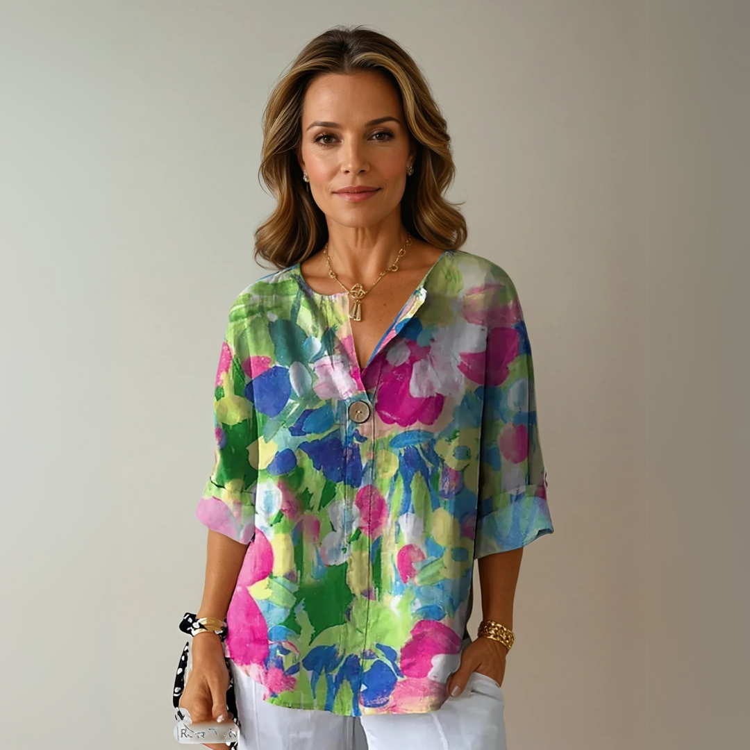 Velina | Women's Half Sleeves Floral Blouse with Button