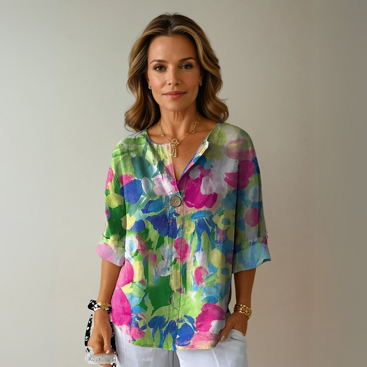 Velina | Women's Half Sleeves Floral Blouse with Button