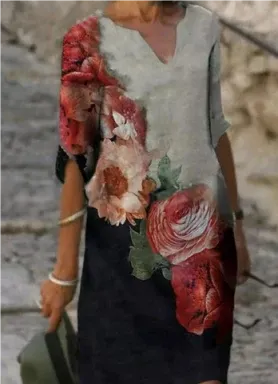 Vanessa | Women's Printed Mini Dress with V-neck and Short Sleeve