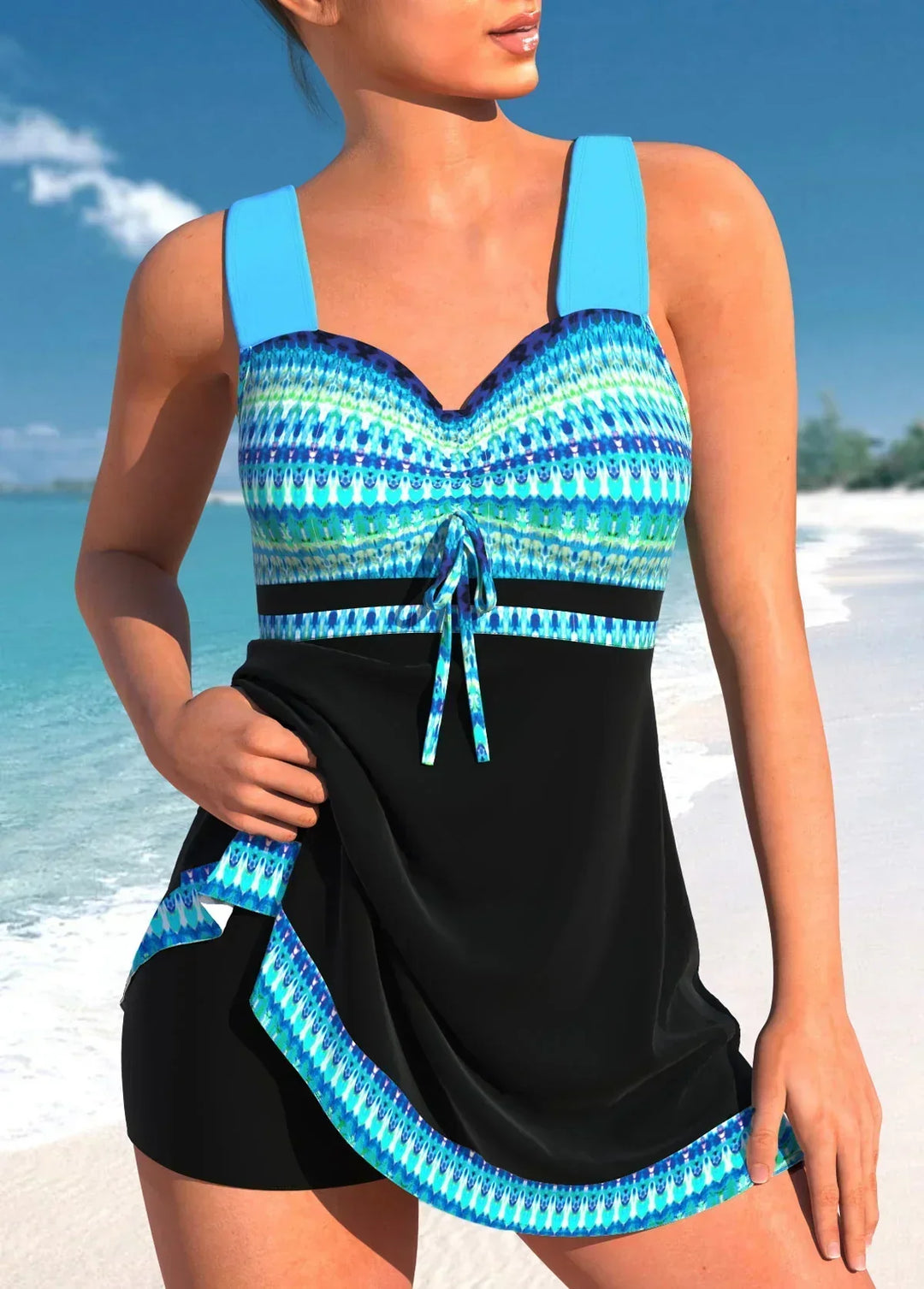 Talise | Patterned Tankini Top with Swim Skirt