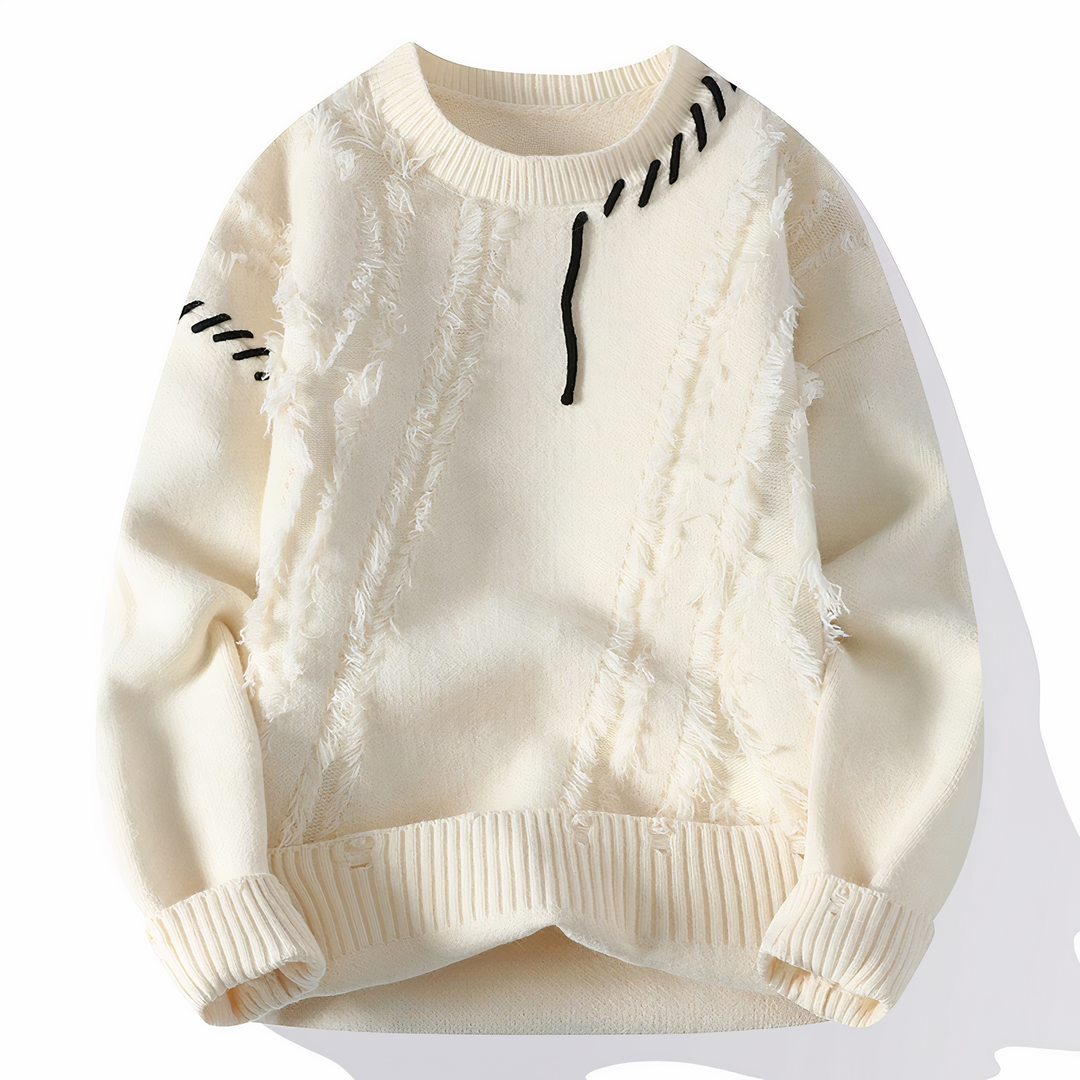 Ronan | Men's Textured Knit Sweater with Distressed Stitch Detailing