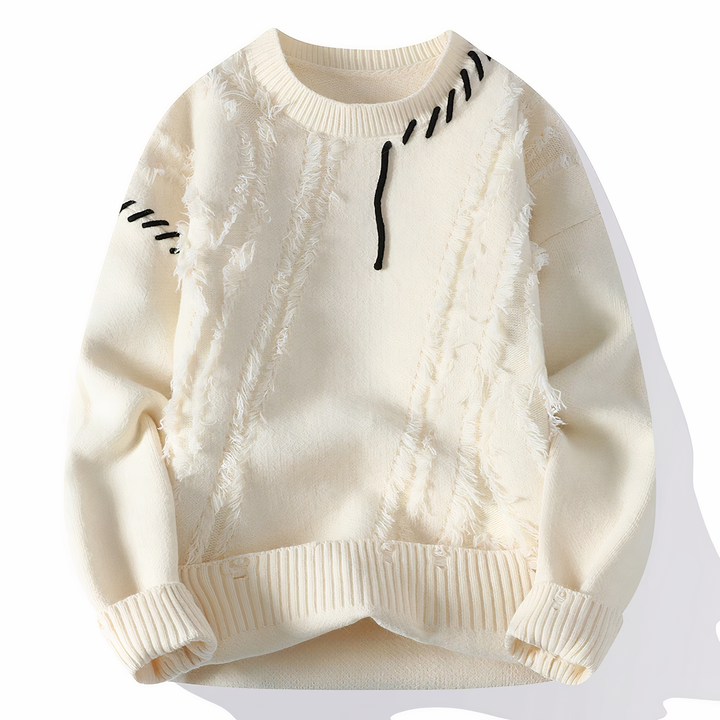 Ronan | Men's Textured Knit Sweater with Distressed Stitch Detailing