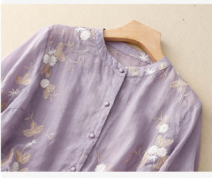 Zareen | Women's Embroidered Floral Blouse with Buttons